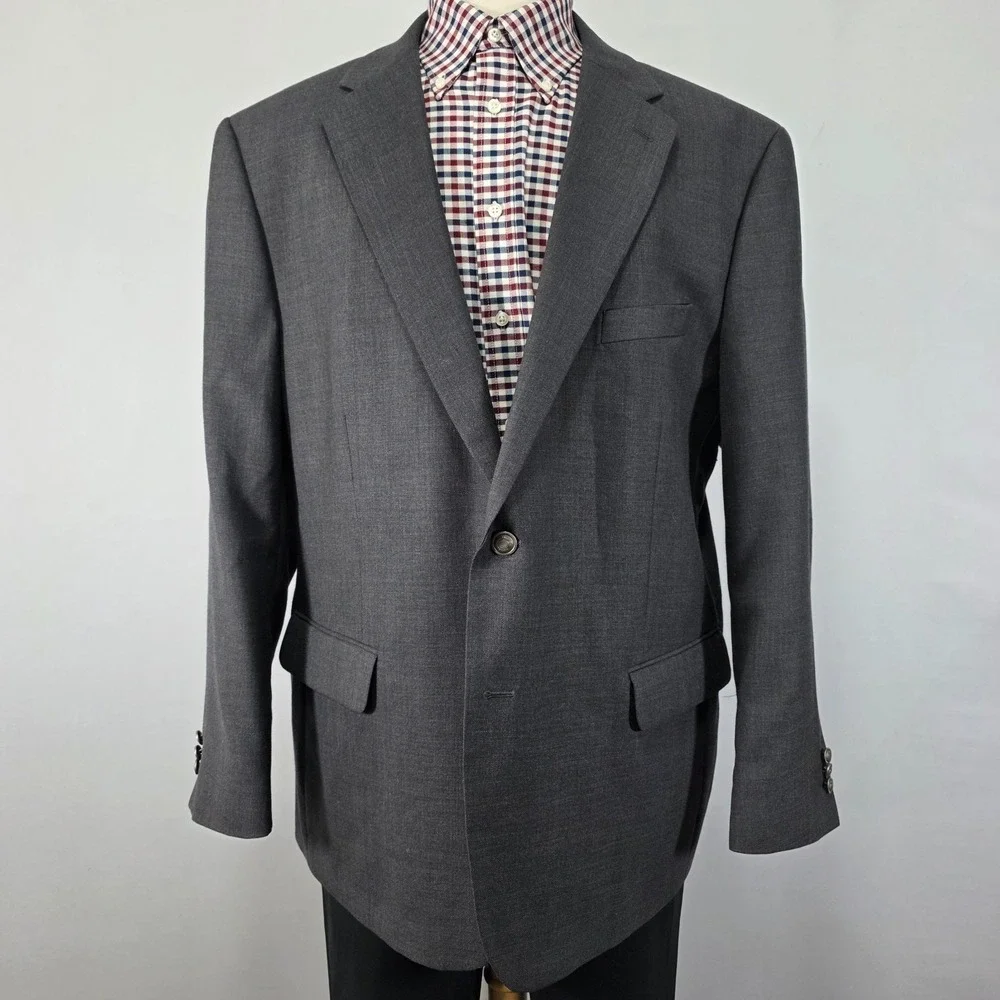 Stafford‎ Essentials Men's Sport Coat Blazer Two Button Gray Poly Wool Blend 48R